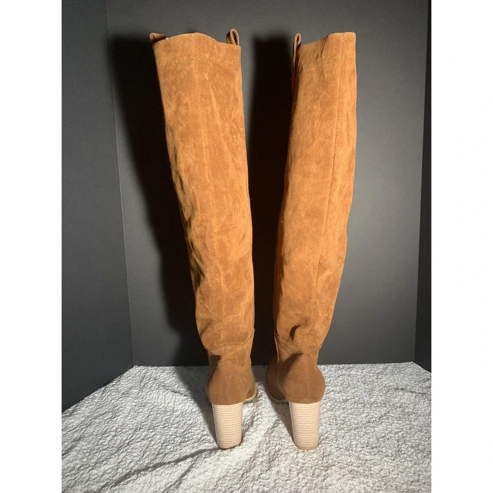 Retro Slip-on‎ Knee High Boots with Chunky Heel, Size 43